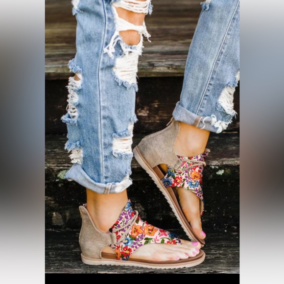 Colorful Floral Print Zip up Flip Flop Sandals - Picture 4 of 6